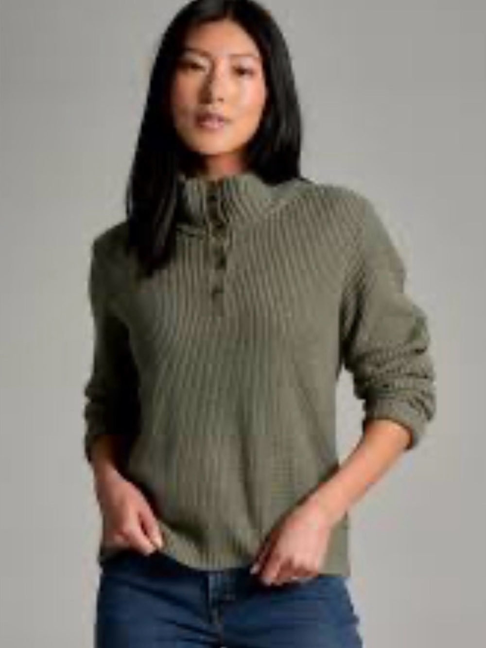 Kuhl Fireside Henley Sweater in Lichen Olive Green Ribbed Mock Neck Pullover